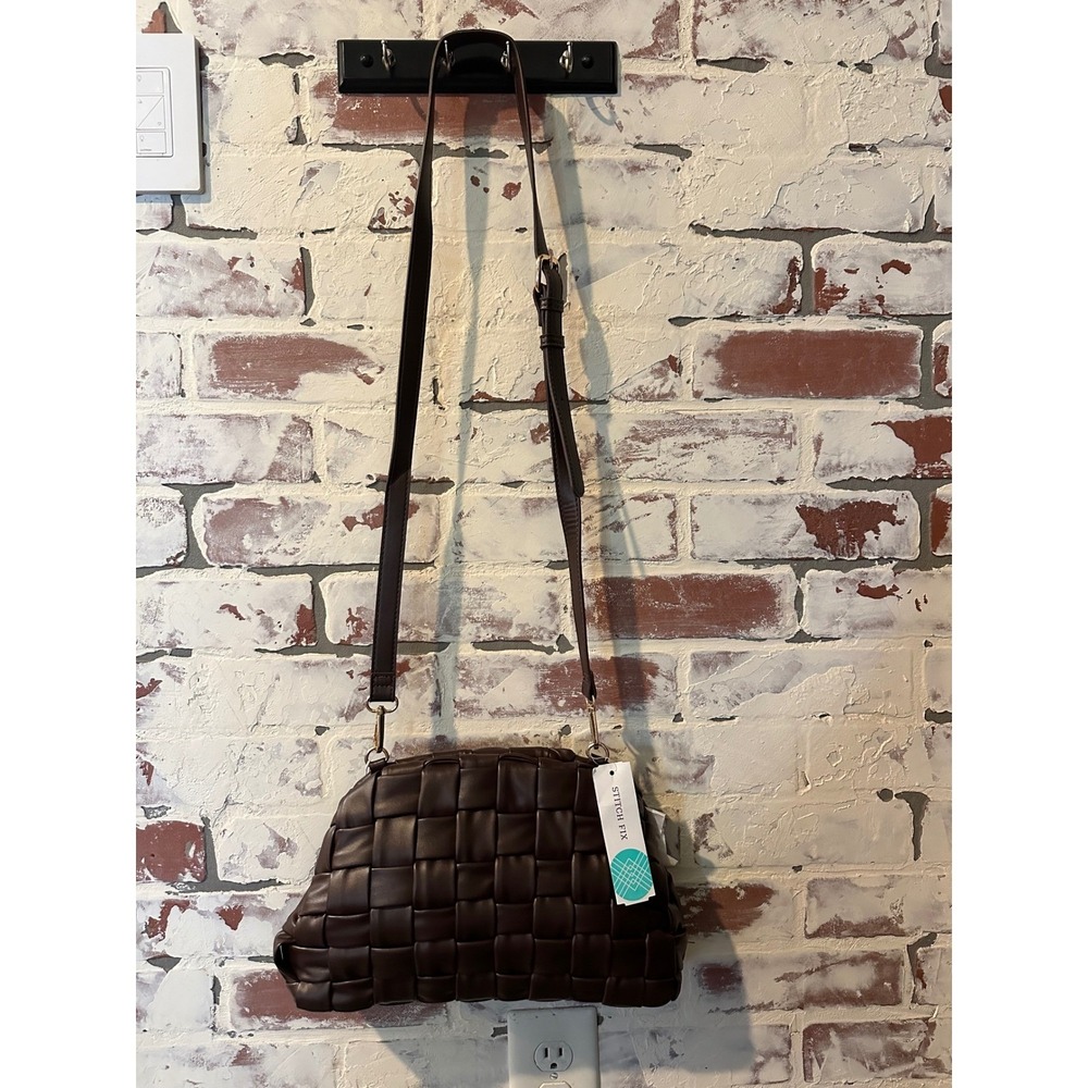 Urban Expressions‎ Brown Woven Vegan Leather Crossbody Bag Clutch Stitch Fix NEW
